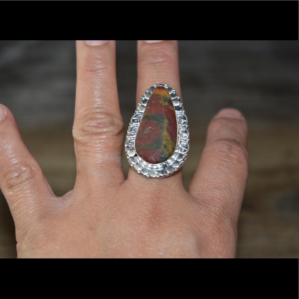 Raw Dragon Bloodstone Ring 8 1/2
